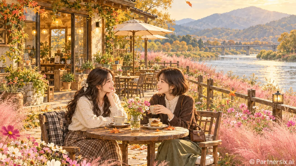 핑크뮬리 곁 커피쉼표