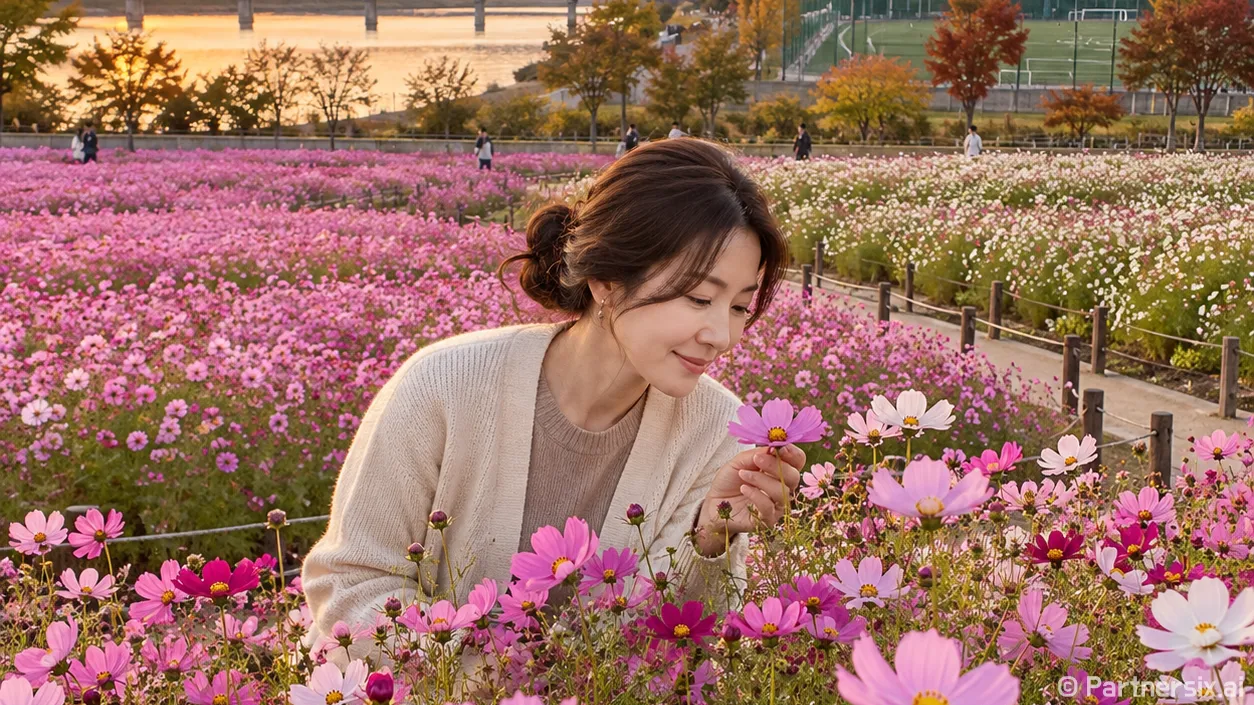 밀양강 물들인 코스모스