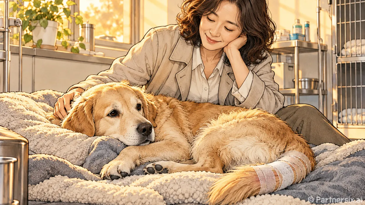 강아지 꼬리 골절이…