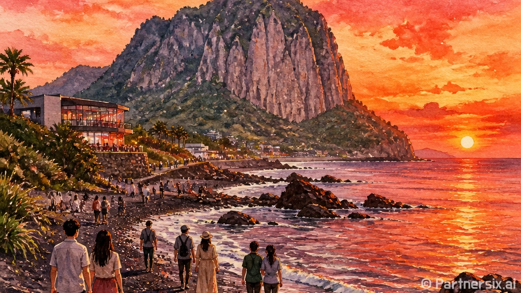 산방산과 바다의 조…
