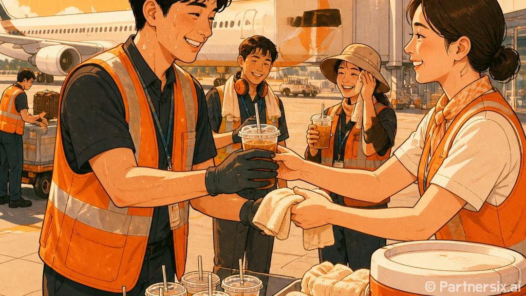 폭염 속 제주공항 노동자 위한 돌코롬다방 캠페인
