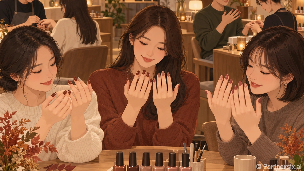 가을네일색 손님 손…