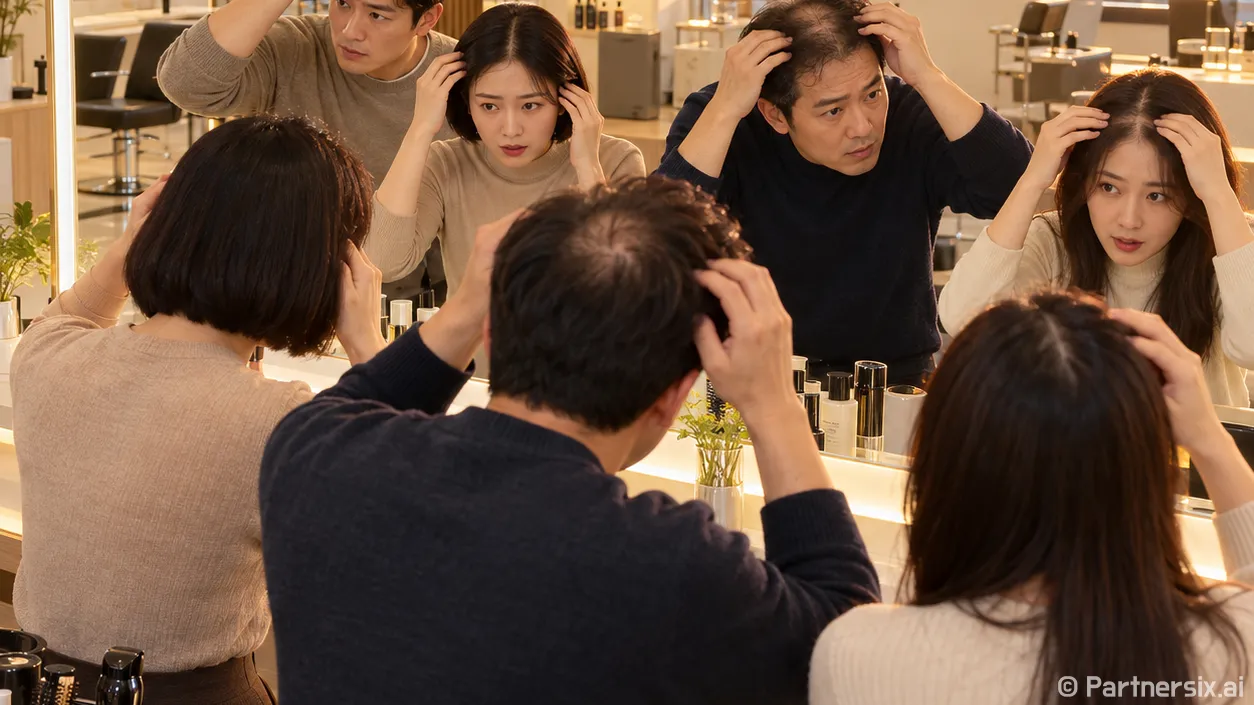 손님이 물어본 탈모 초기증상 거울로 확인해봤더니