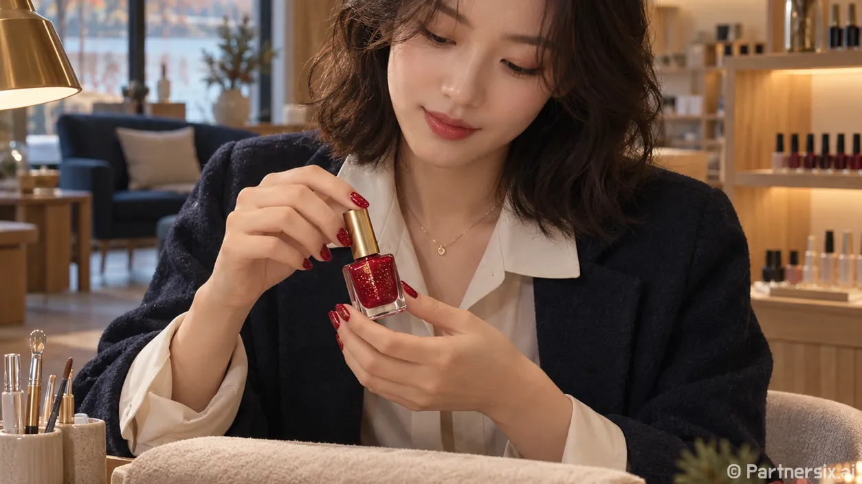 크리스마스 네일 니스 손님 손에 올려봤더니