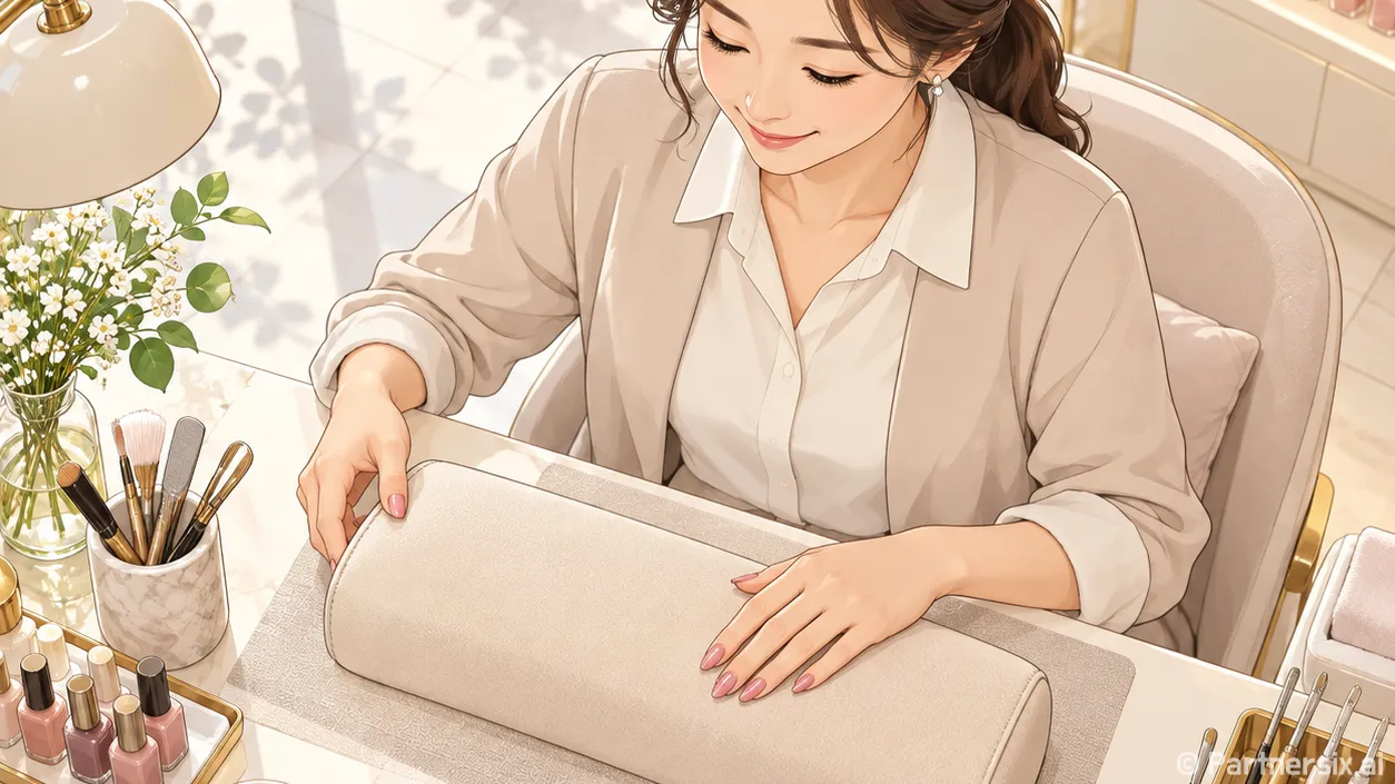 네일숍 쿠션커버를 바꿨더니 손끝 사진이 달라 보였다