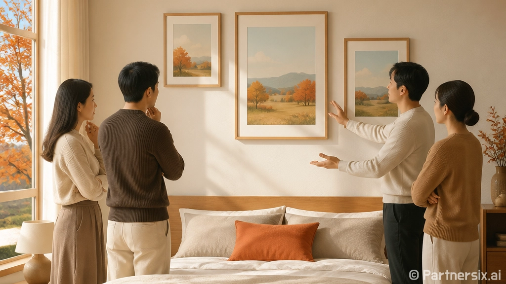 침실 인테리어 액자 고르는 방법, 벽 못질 전에 높이부터 잡으세요