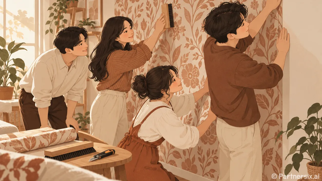 포인트 벽지 시공 처음이라면 이렇게 붙이는 방법