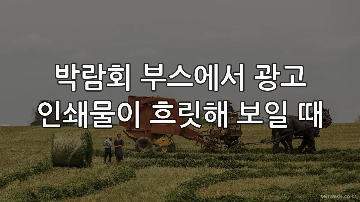 박람회 부스에서 광고 인쇄물이 흐릿해 보일 때