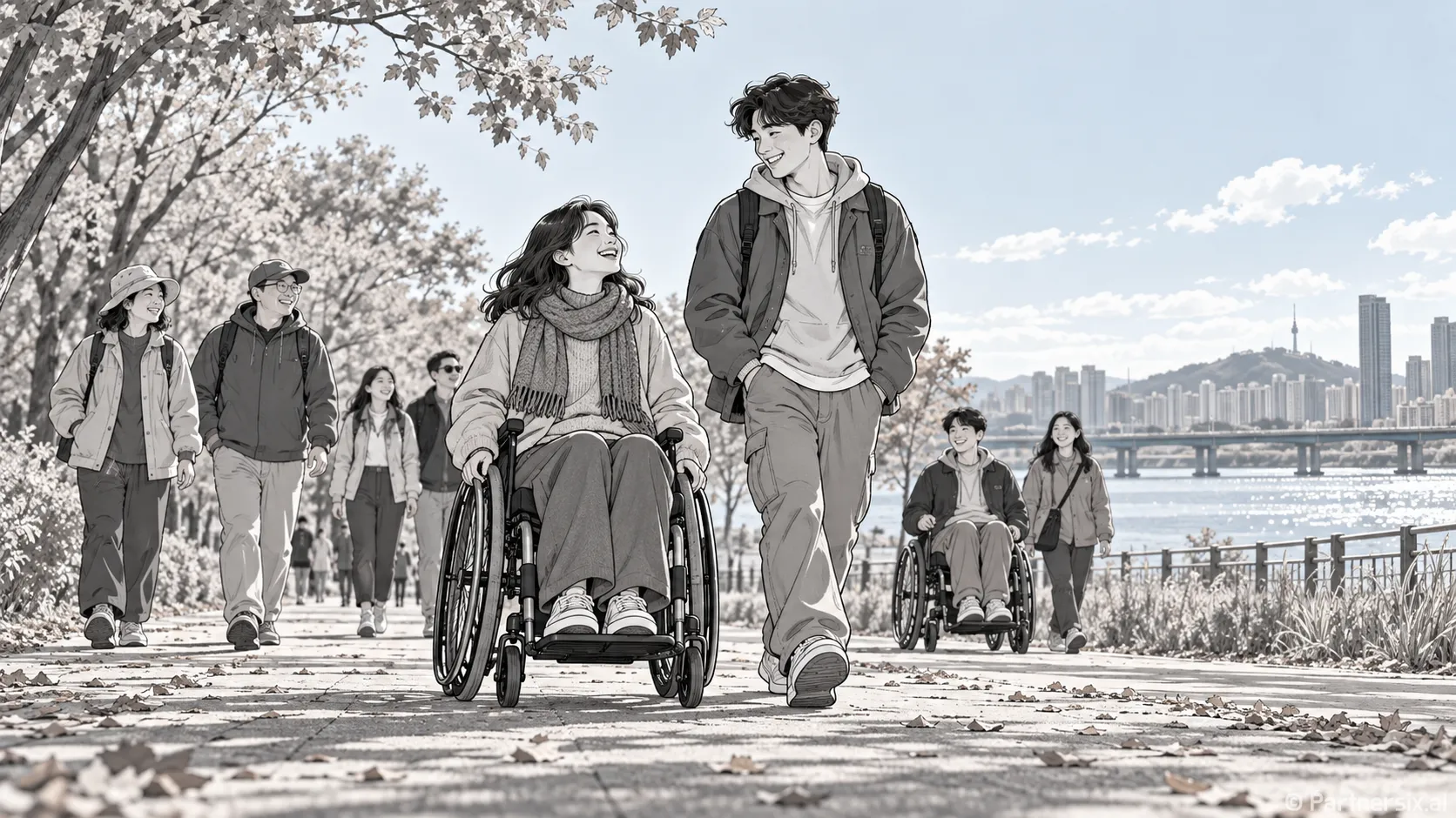 한강서 맞춘 따뜻한 보폭