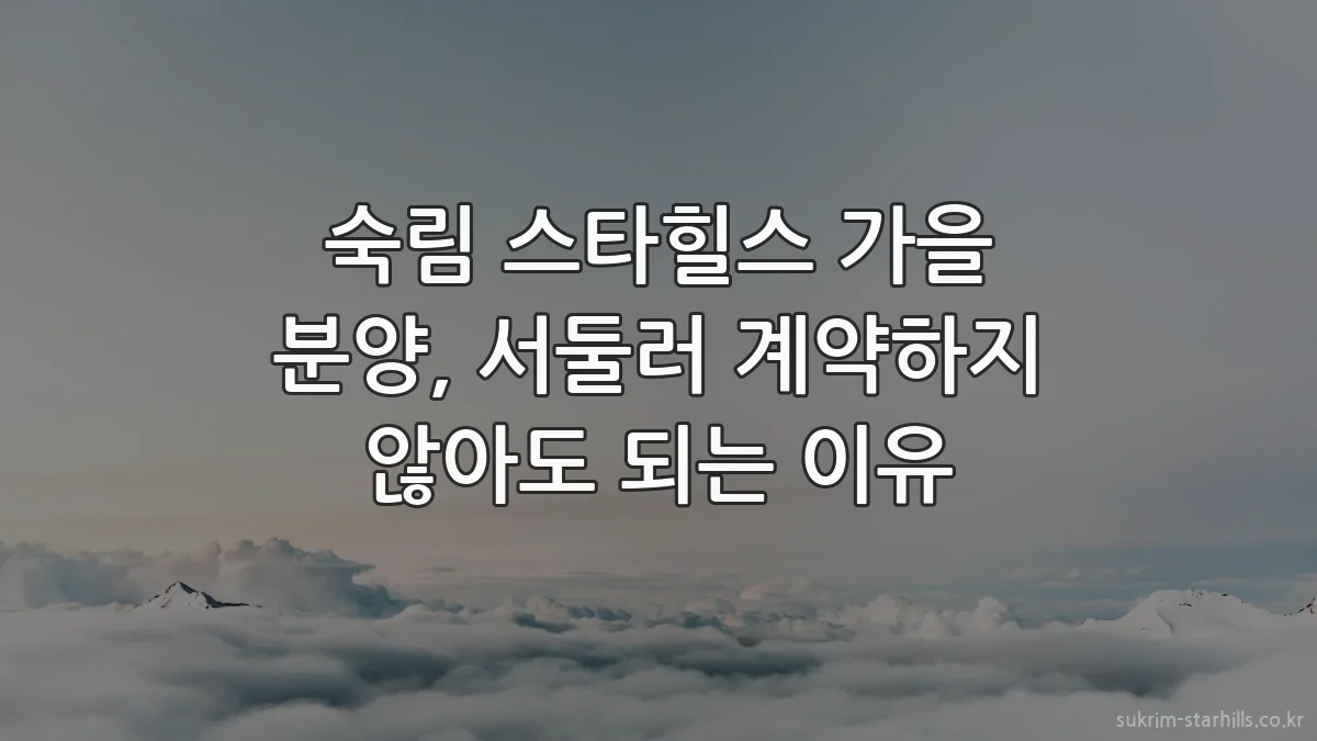숙림 스타힐스 가을 분양, 서둘러 계약하지 않아도 되는 이유