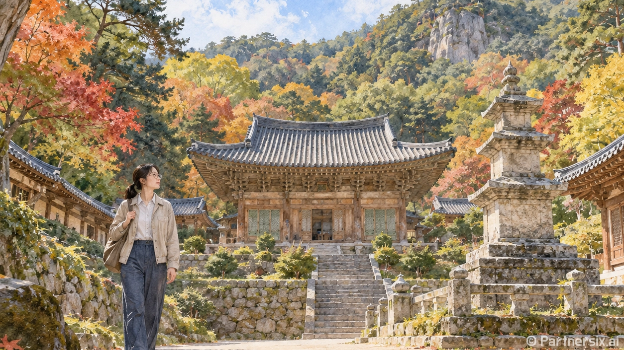 단풍 전 걷는 석남사