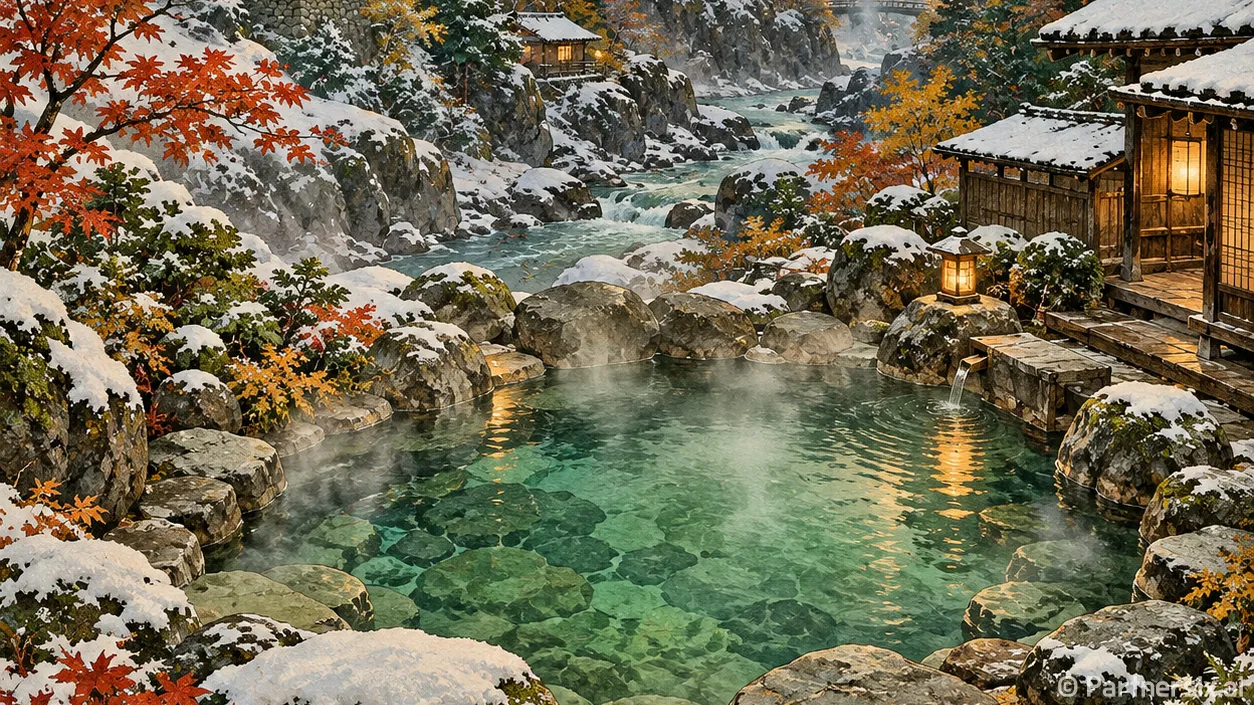 일본 겨울 온천 여…