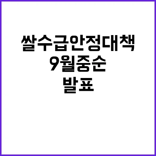 쌀 수급안정대책 발표 9월 중순 전 기대!