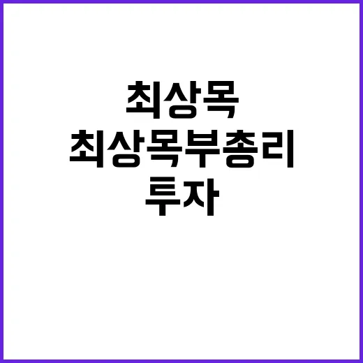 투자 최상목 부총리의 비상한 대내외 도전 요인!