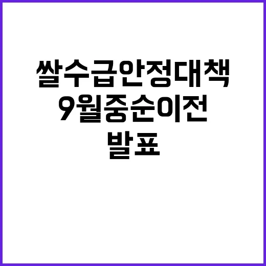 쌀 수급안정대책 9월 중순 이전 발표 예정!