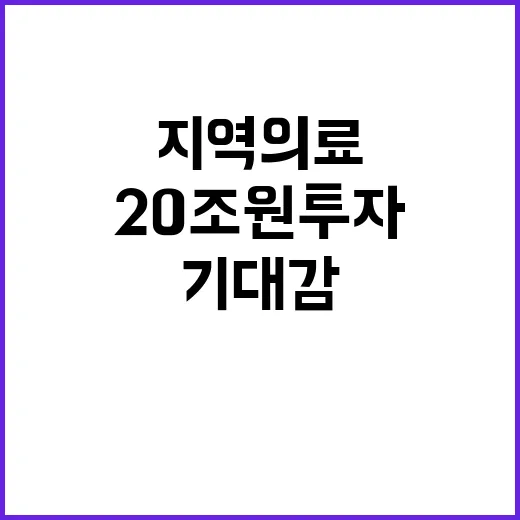 20조 원 투자 지역 의료 혁신 기대감 상승!