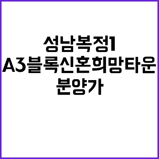 성남복정1 A3블록 신혼희망타운 청약 일정과 분양가 공개!