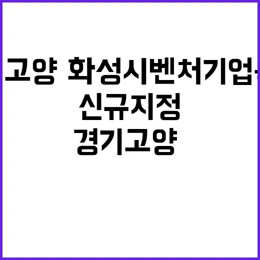 신규 지정 경기 고양·화성시 벤처기업 육성 기대!