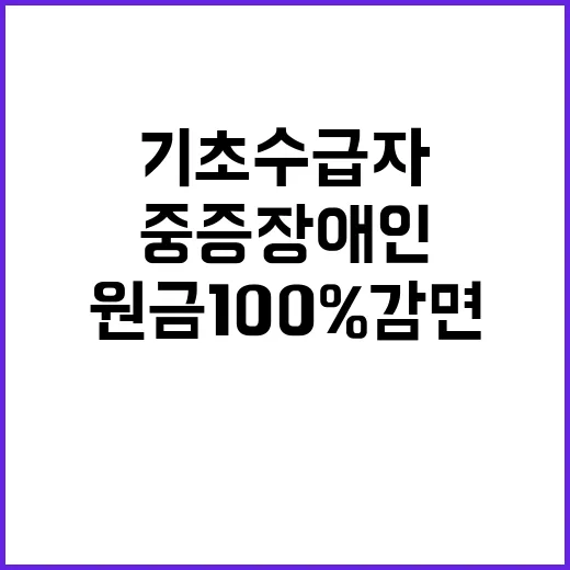 원금 100% 감면 기초수급자와 중증장애인 지원!