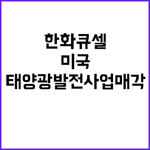 한화큐셀 미국 태양광 발전사업 매각 소식 전격 공개!