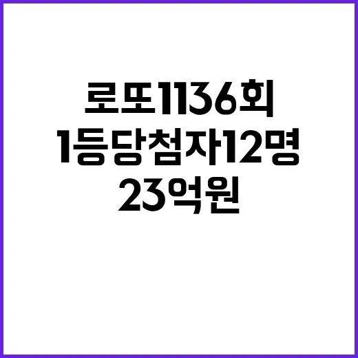 로또 1136회 1등 당첨자 12명 각 23억 원!