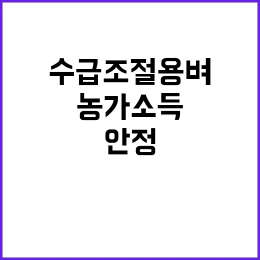 수급조절용 벼로 쌀 수급 안정과 농가 소득 보장