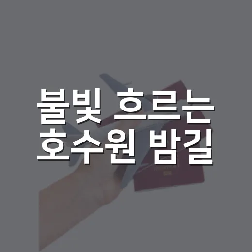 불빛 흐르는 호수원 밤길